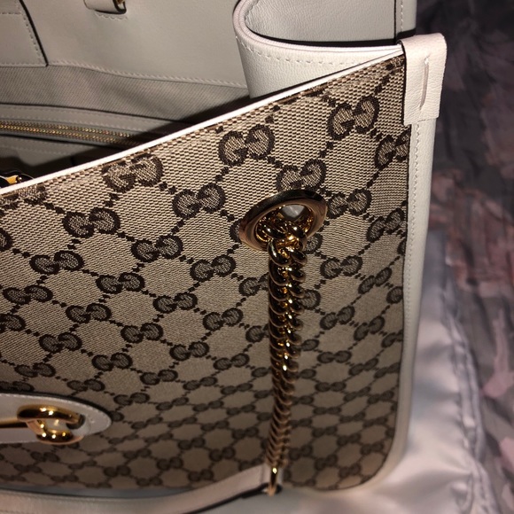 NWT Gucci Horsebit 1955 Large Tote Bag White Leather and Signature Canvas - Picture 11 of 15